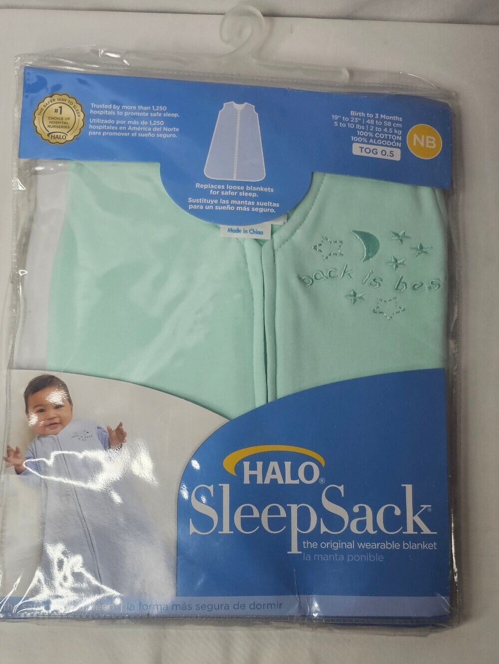 HALO SleepSack Wearable Blanket Newborn NB Mint Green Cotton 0.5 TOG - Picture 2 of 3